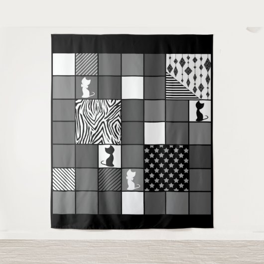 Robuust, Populair, Zwart-wit, Patchwork, Simpl Wandkleed (Voorkant)