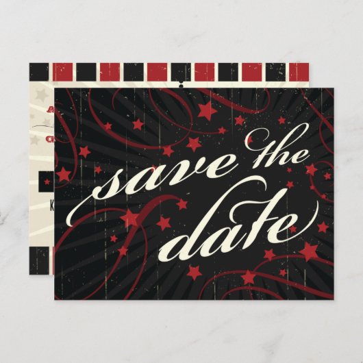 Robuust Poster: rood en zwart sparen de datum Aankondigingskaart (Voorkant / Achterkant)