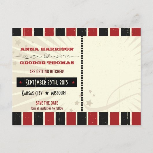 Robuust Poster: rood en zwart sparen de datum Aankondigingskaart (Achterkant)