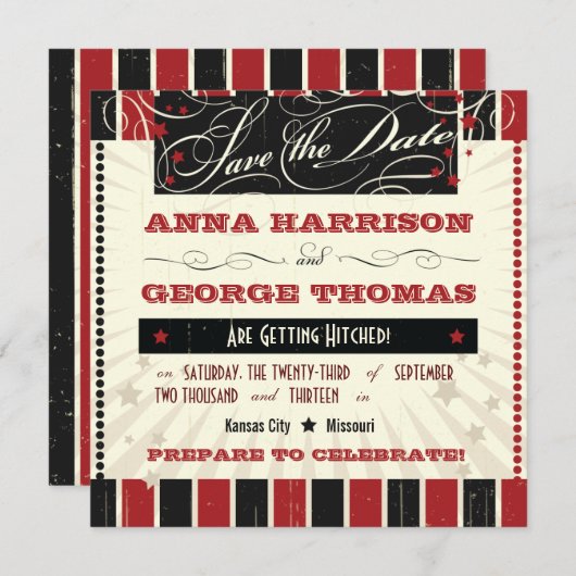Robuust Poster: rood en zwart sparen de datum Save The Date (Voorkant / Achterkant)