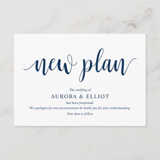 Robuust script, Navy Blue script, Wedding deferone Informatiekaartje (Voorkant)