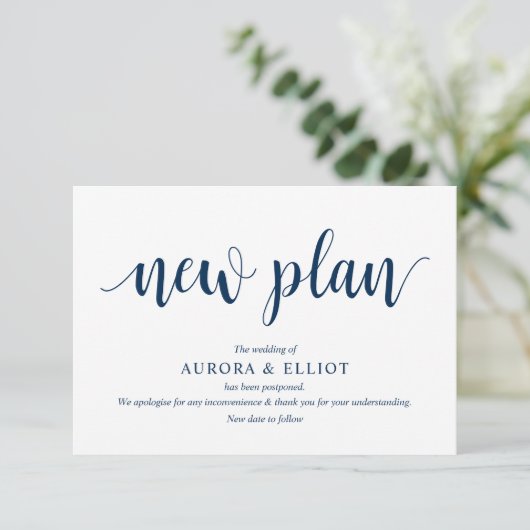 Robuust script, Navy Blue script, Wedding deferone Informatiekaartje (Staand voorkant)