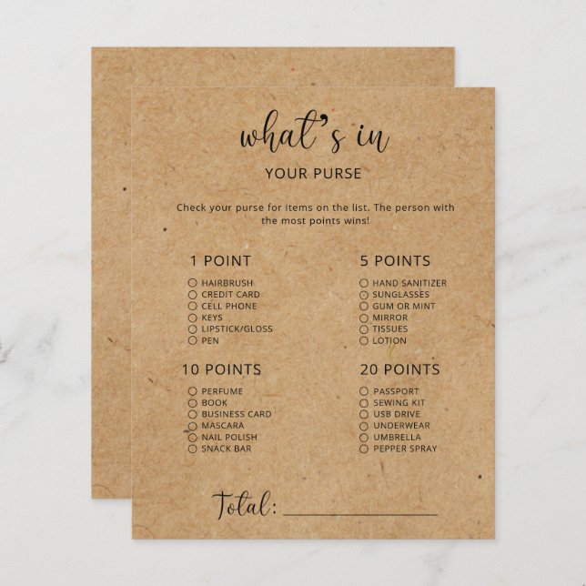 Robuust - Wat in uw handtas baby shower (Voorkant / Achterkant)