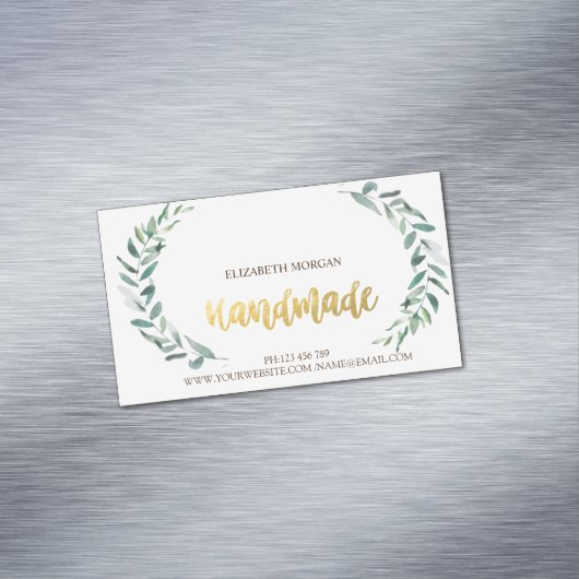 Robuust, Waterverf Olijf Branch, handgemaakt Magnetisch Visitekaartje (Voorbeeld)