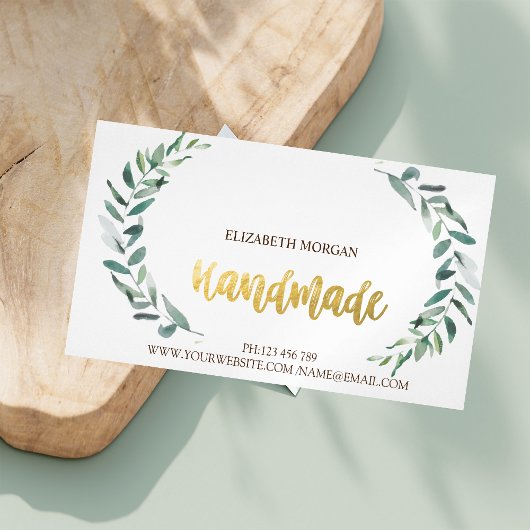 Robuust, Waterverf Olijf Branch, handgemaakt Magnetisch Visitekaartje