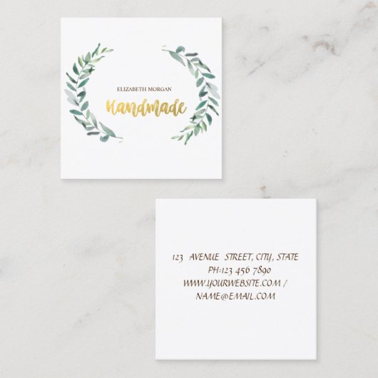 Robuust, Waterverf Olijf Branch, handgemaakt Vierkante Visitekaartje (Voorkant / Achterkant)