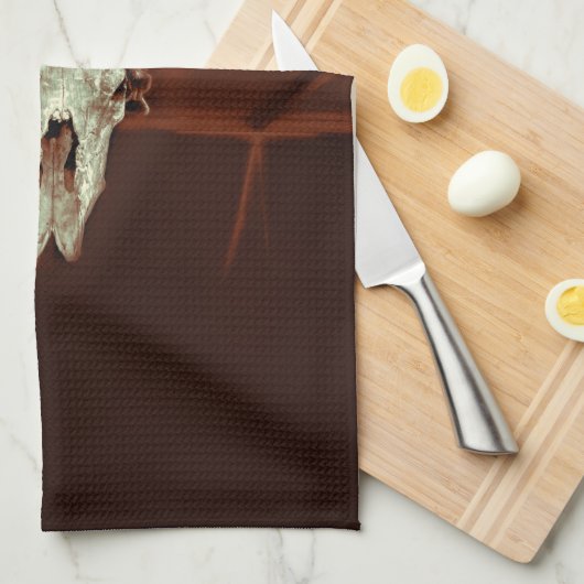 Robuust Western Bull Skull Brown Country Design Theedoek (Quarter Fold)