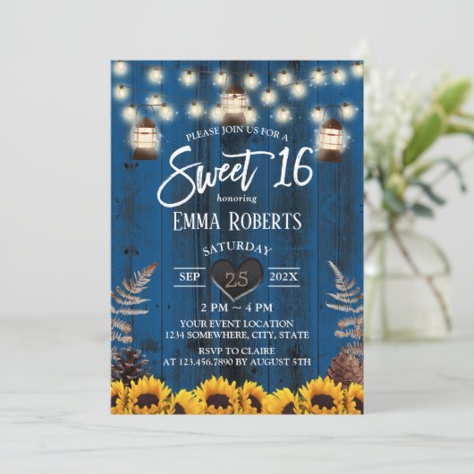 Robuust zonnebloemen en lantaarns Navy Blue Sweet  Kaart (Staand voorkant)