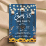 Robuust zonnebloemen en lantaarns Navy Blue Sweet  Kaart<br><div class="desc">Robuuste zonnebloemen en lantaarns marine Barn Wood Sweet 16 Birthday Invitations.</div>