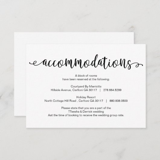 Robuust zwart script, accommodatie, hotels informatiekaartje (Voorkant / Achterkant)