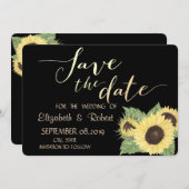 Robuust zwart, zonnebloemen bespaart de datum save the date (Voorkant / Achterkant)