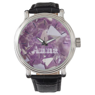 Robuuste Amethyst en persoonlijke naam in Mauve Horloge