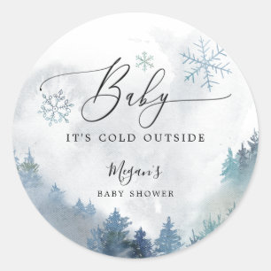 Robuuste Baby Het is koud buiten blauw Baby shower Ronde Sticker