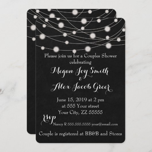 Robuuste Blackboard en String Lights Couples — Sho Kaart (Voorkant / Achterkant)