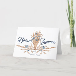 Robuuste blauw, met Floral aangedreven, verlichte Feestdagen Kaart
