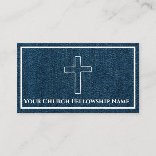 Robuuste Blauwe Denim Kruis Overzicht Kerk Pastor Visitekaartje