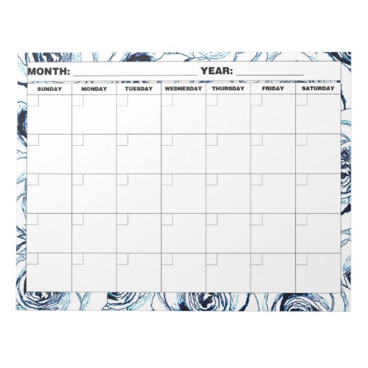 Robuuste blauwe Rozen Blanco kalender Notitieblok (Voorkant)