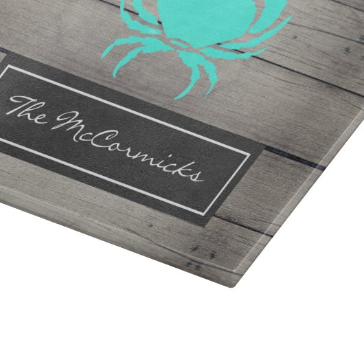 Robuuste Blauwgroen blauwe krab monogram naam Snijplank (Hoek)