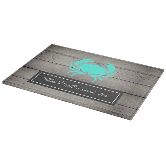 Robuuste Blauwgroen blauwe krab monogram naam Snijplank (Hoek)