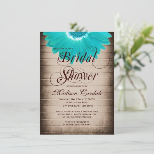 Robuuste Blauwgroen Daisy Bridal Shower-uitnodigin Kaart (Staand voorkant)