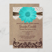 Robuuste Blauwgroen Daisy Bridal Shower-uitnodigin Kaart (Voorkant / Achterkant)