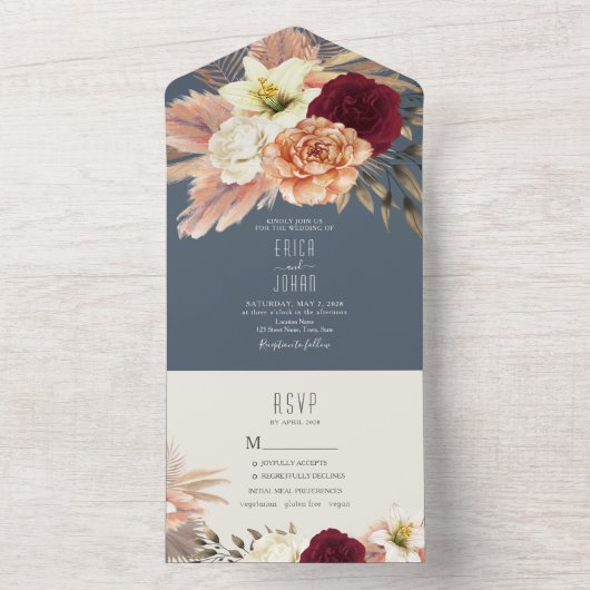 Robuuste bruine bruine bruine bruine bruiloft all in one uitnodiging (Binnen)