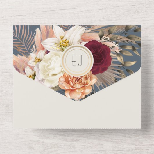 Robuuste bruine bruine bruine bruine bruiloft all in one uitnodiging (Achterkant)