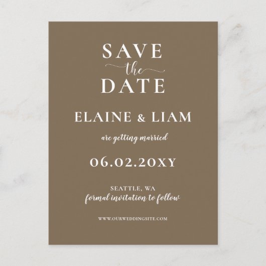 Robuuste bruine kalligrafie bespaart de datum aankondigingskaart (Voorkant)
