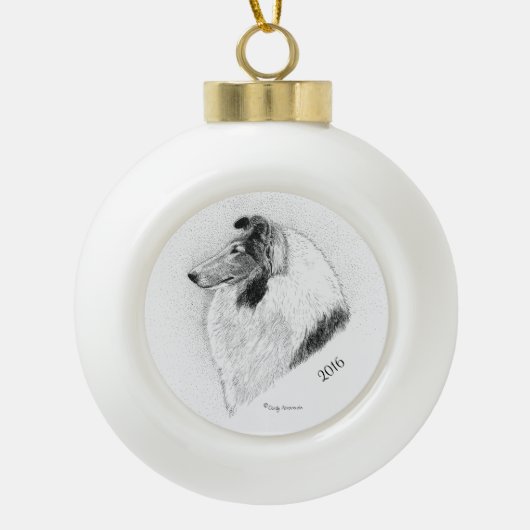 Robuuste coat Collie Pen en inkt door cindy Alvara Keramische Bal Ornament (Voorkant)