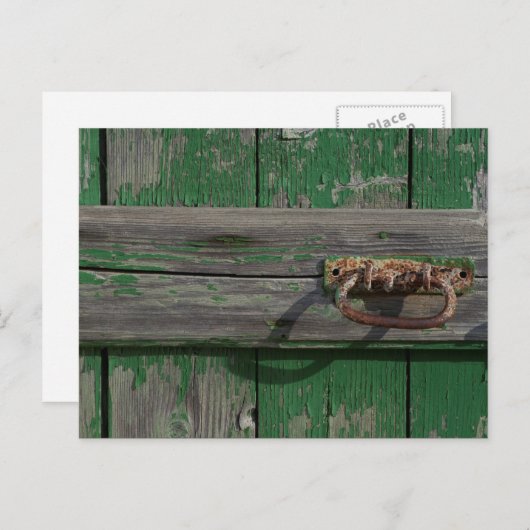 Robuuste deurhandgreep op groene deur briefkaart (Voorkant / Achterkant)