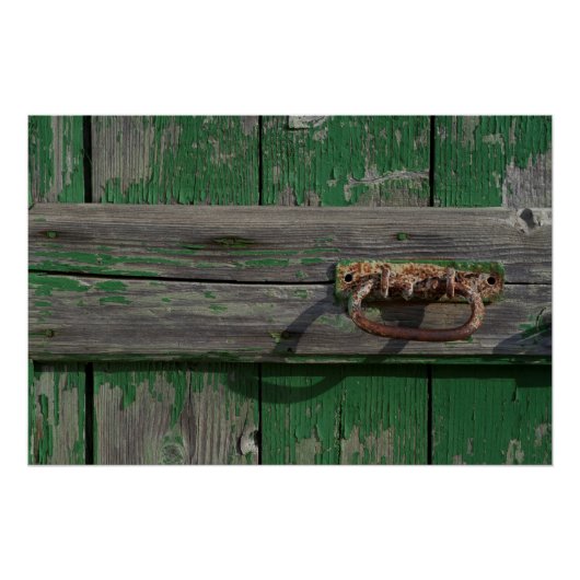 Robuuste deurhandgreep op groene deur poster (Voorkant)