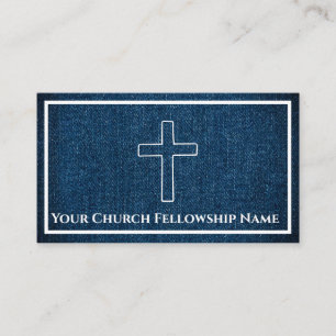 Robuuste donkerblauwe Denim Cross Outline Church P Visitekaartje