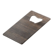 Robuuste, donkerbruine HOUT KIJKtextuur Creditkaart Flessenopener (Voorkant Gekanteld)