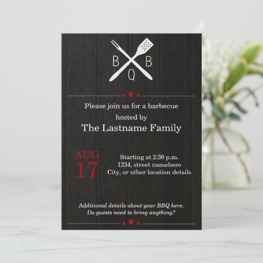 Robuuste en moderne BBQ-uitnodigingen in het rood Kaart (Staand voorkant)