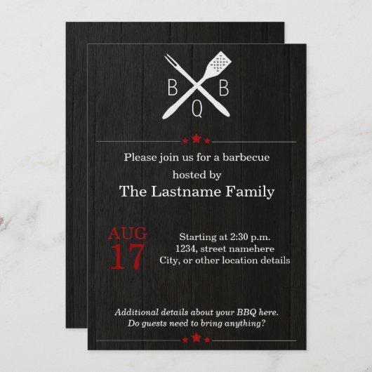 Robuuste en moderne BBQ-uitnodigingen in het rood Kaart (Voorkant / Achterkant)