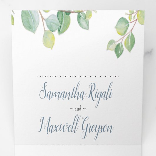 Robuuste eucalyptus in één bruiloft drieluik uitnodiging (Binnenzijde eerst)