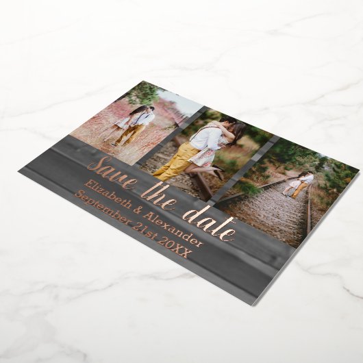 Robuuste fotocollage slaat de datumkaart op folie uitnodiging (Gedraaid)