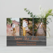 Robuuste fotocollage slaat de datumkaart op folie uitnodiging (Staand Voorkant)