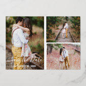 Robuuste fotocollage slaat de datumkaart op folie uitnodiging (Voorkant)