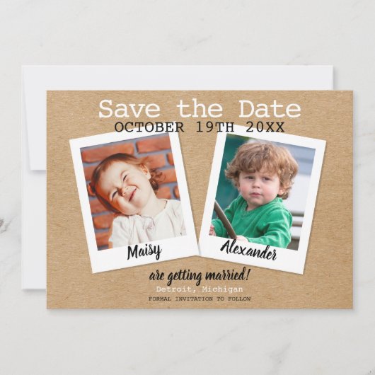 Robuuste foto's uit de kindertijd besparen de datu save the date (Voorkant)