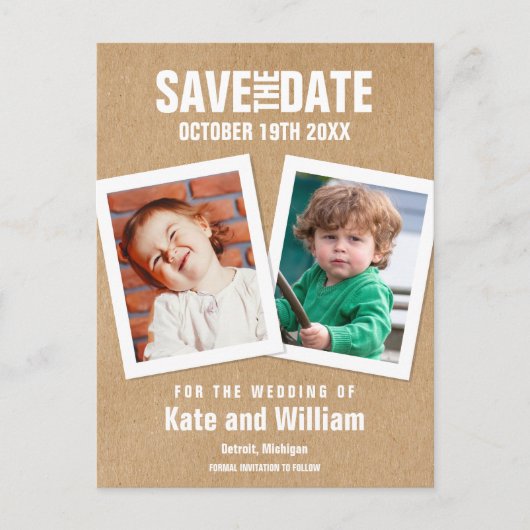 Robuuste foto's uit de kindertijd sparen de datum aankondigingskaart (Voorkant)