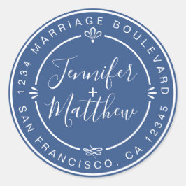 Robuuste grafische namen Klassiek blauw terugzenda Ronde Sticker