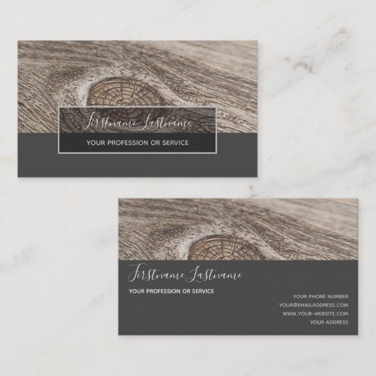 Robuuste grijze rechthoekige strepen met houten vl visitekaartje (Voorkant / Achterkant)