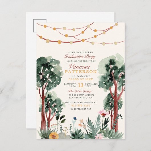 Robuuste groene botanische bomen Eenduidig Afstude Uitnodiging Briefkaart (Voorkant / Achterkant)