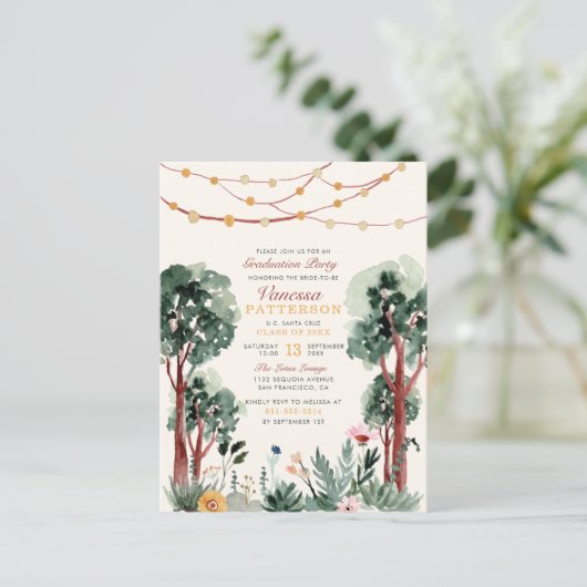 Robuuste groene botanische bomen Eenduidig Afstude Uitnodiging Briefkaart (Staand voorkant)