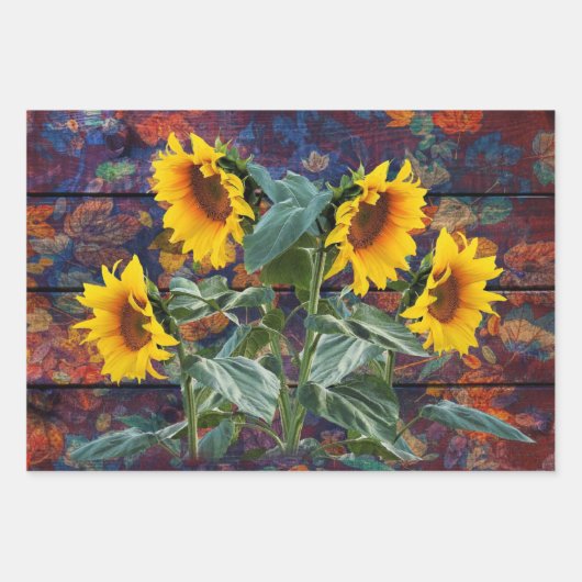 Robuuste herfst-bladeren en zonnebloemen inpakpapier vel (Voorkant 3)