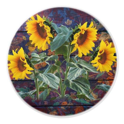 Robuuste herfst en zonnebloemen keramische knop (Voorkant)