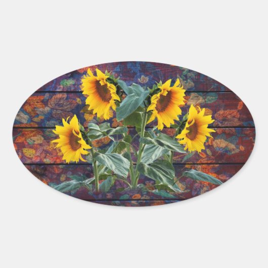 Robuuste herfst en zonnebloemen ovale sticker (Voorkant)