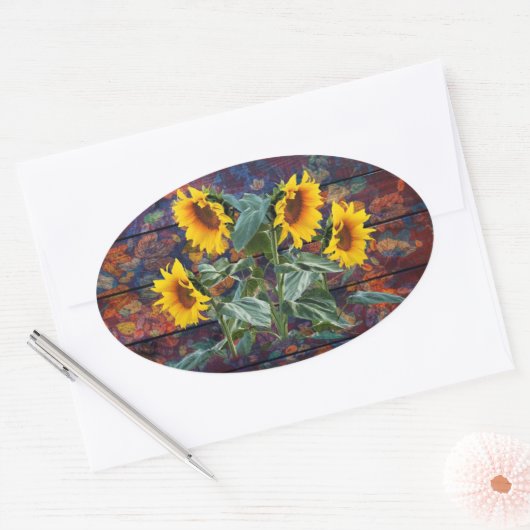 Robuuste herfst en zonnebloemen ovale sticker (Envelop)