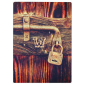 Robuuste houten deur met antiek remslot klembord (Achterkant)